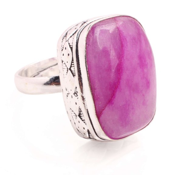 Silver Plated Ring Jewelry For Womens - Pink Agate Gemstone Handmade Ring - Size Adjustable - Fashion Jewelry Gift For Her - Bohemian style Statement Ring For Women - R-424