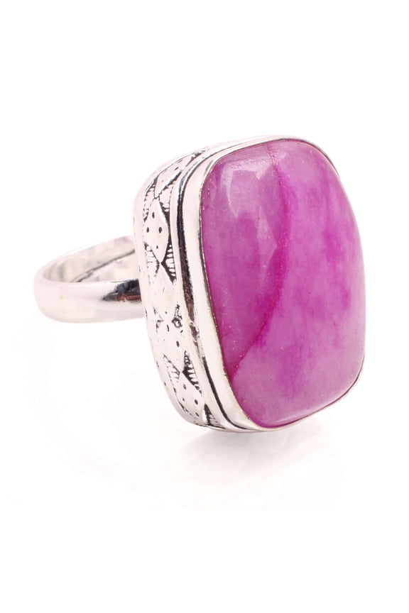 Silver Plated Ring Jewelry For Womens - Pink Agate Gemstone Handmade Ring - Size Adjustable - Fashion Jewelry Gift For Her - Bohemian style Statement Ring For Women - R-424