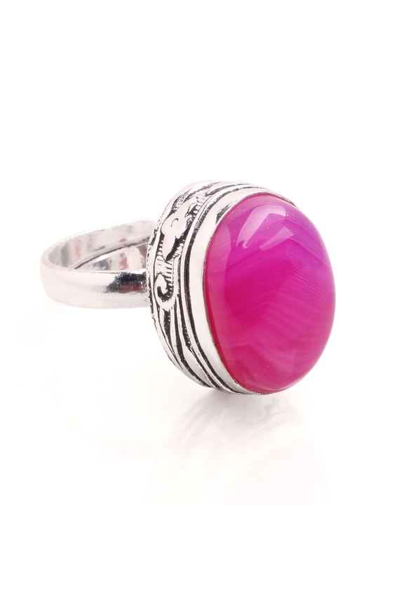 Silver Plated Ring Jewelry For Womens - Pink Agate Gemstone Handmade Ring - Size Adjustable - Fashion Jewelry Gift For Her - Bohemian style Statement Ring For Women - R-591