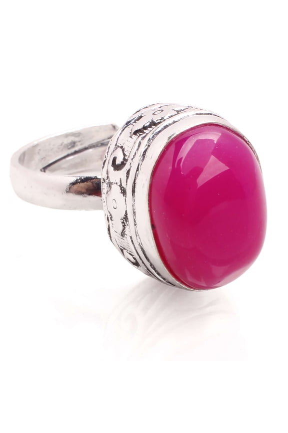 Silver Plated Ring Jewelry For Womens - Pink Agate Gemstone Handmade Ring - Size Adjustable - Fashion Jewelry Gift For Her - Bohemian style Statement Ring For Women - R-561