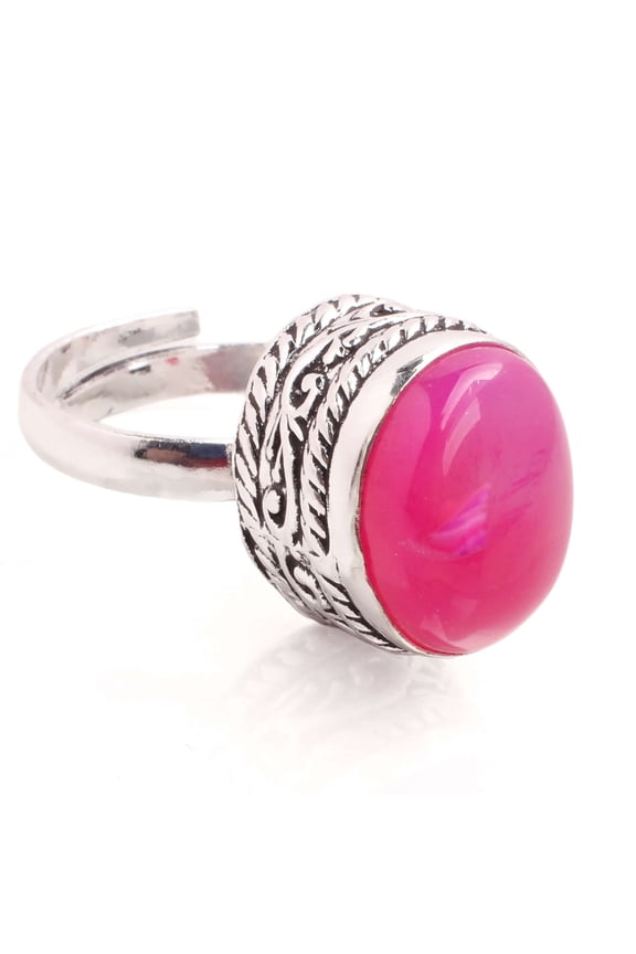 Silver Plated Ring Jewelry For Womens - Pink Agate Gemstone Handmade Ring - Size Adjustable - Fashion Jewelry Gift For Her - Bohemian style Statement Ring For Women - R-629