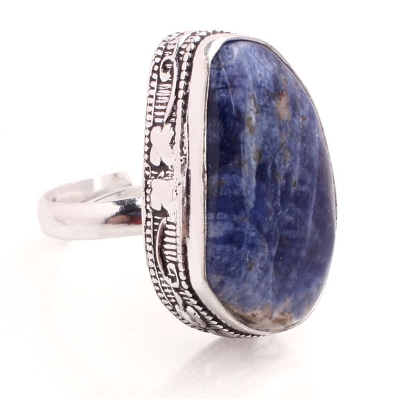 Silver Plated Ring Jewelry For Womens - Sodalite Gemstone Handmade Ring - Size Adjustable - Fashion Jewelry Gift For Her - Bohemian style Statement Ring For Women - R-596