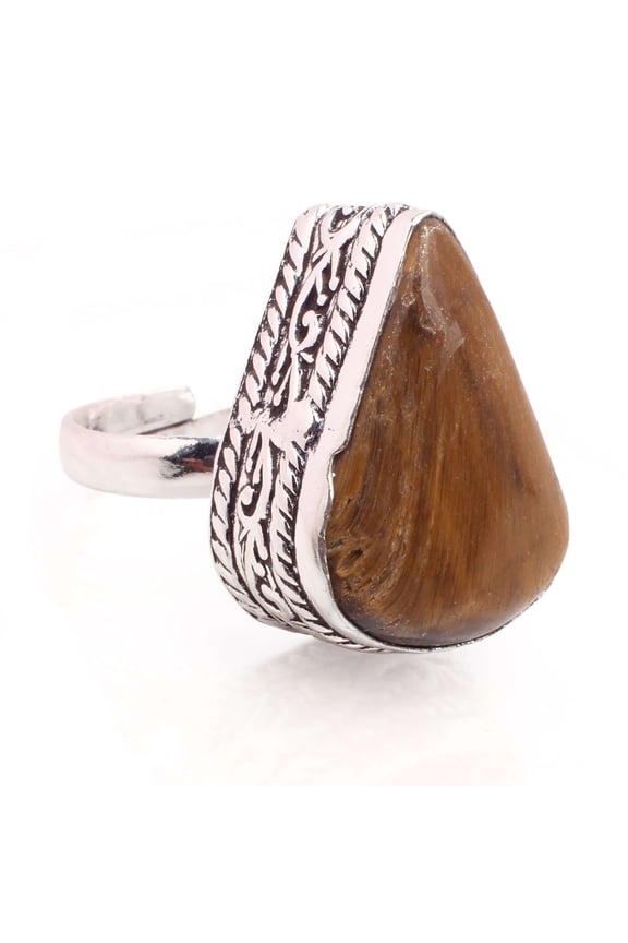 Silver Plated Ring Jewelry For Womens - Tiger Eye Gemstone Handmade Ring - Size Adjustable - Fashion Jewelry Gift For Her - Bohemian style Statement Ring For Women - R-384