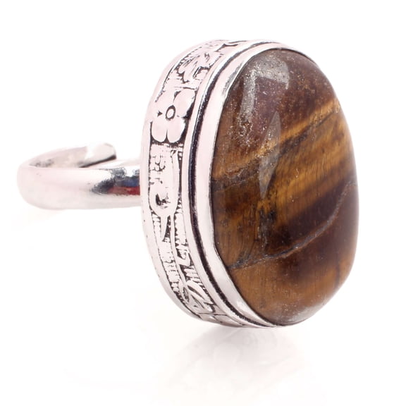 Silver Plated Ring Jewelry For Womens - Tiger Eye Gemstone Handmade Ring - Size Adjustable - Fashion Jewelry Gift For Her - Bohemian style Statement Ring For Women - R-450