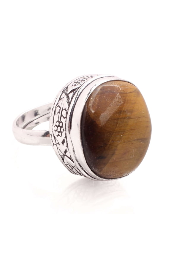 Silver Plated Ring Jewelry For Womens - Tiger Eye Gemstone Handmade Ring - Size Adjustable - Fashion Jewelry Gift For Her - Bohemian style Statement Ring For Women - R-492