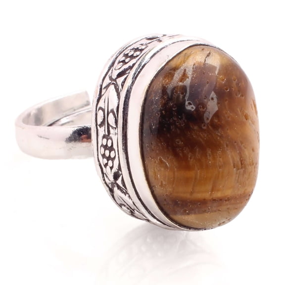 Silver Plated Ring Jewelry For Womens - Tiger Eye Gemstone Handmade Ring - Size Adjustable - Fashion Jewelry Gift For Her - Bohemian style Statement Ring For Women - R-526