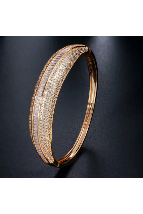 Silver Plated Round Cuff Bangle Cubic Zircon Bridal Engagement Fashion Jewellery