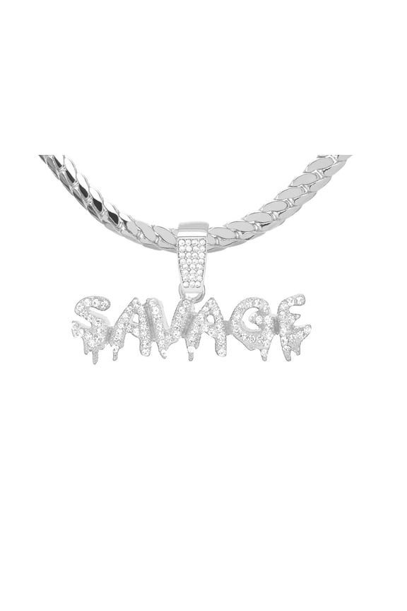 Silver Plated Savage Pendant 24" Miami Cuban Chain Necklace Set MCP 1277 S