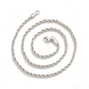 Silver Plated Stainless Steel Twist Rope Chain Necklace, 3-5mm Width, 16-24 Inch Classic Layering Jewelry for Daily Wear