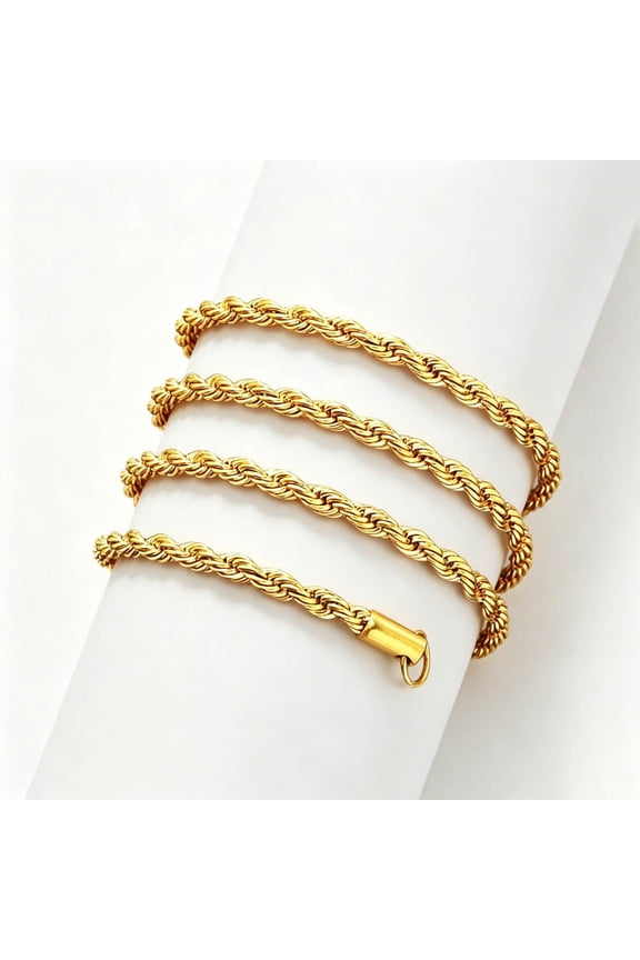 Silver Plated Stainless Steel Twist Rope Chain Necklace, 3-5mm Width, 16-24 Inch Classic Layering Jewelry for Daily Wear