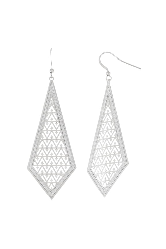 Silver Plated Stamped Triangle Pattern Glitter Diamond Dangle Earring