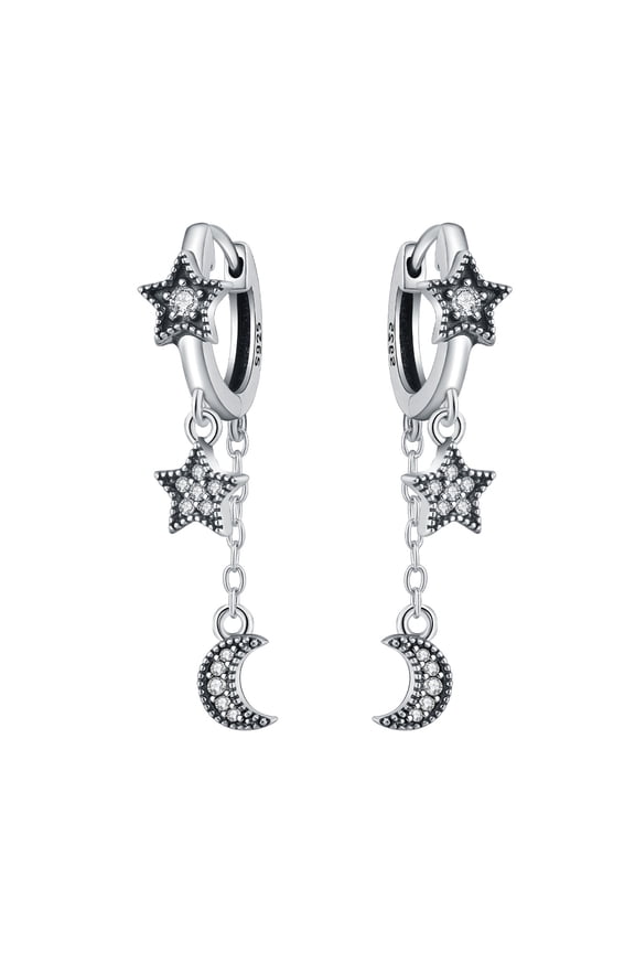 Silver Plated Star Moon Drop Earring for Women