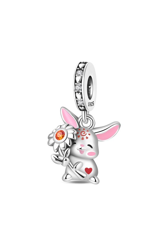 Silver Plated Sunflower Rabbit Charm Bead for Bracelet Making