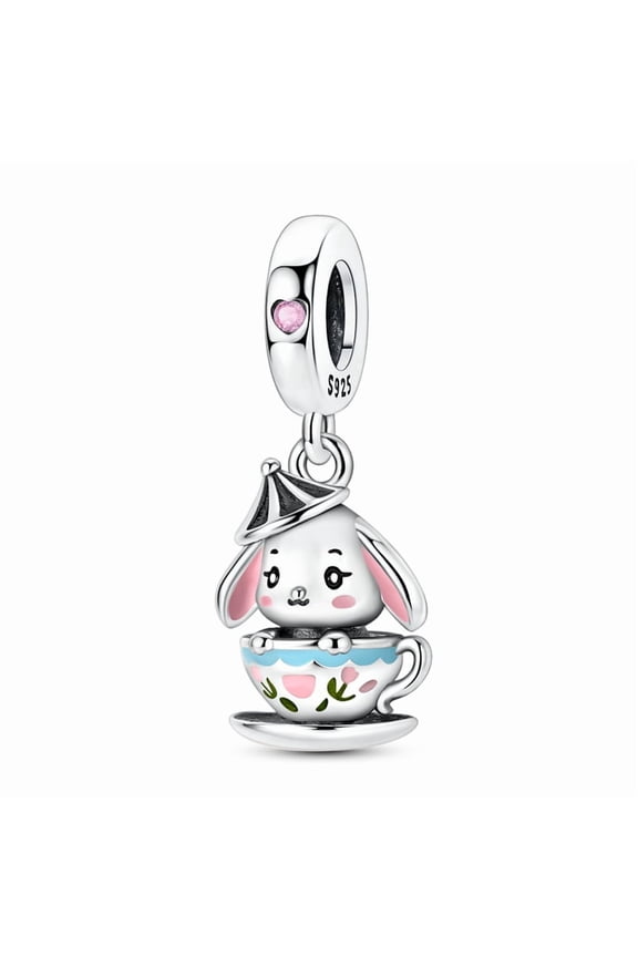 Silver Plated Teacup Rabbit Charm Bead for Bracelet Making