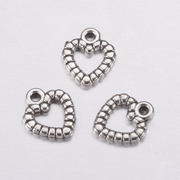 Silver Plated Tibetan Style Zinc Alloy Heart Pendants Lead Free and Cadmium Free about 9.5mm wide 11mm long hole: 1mm DIY