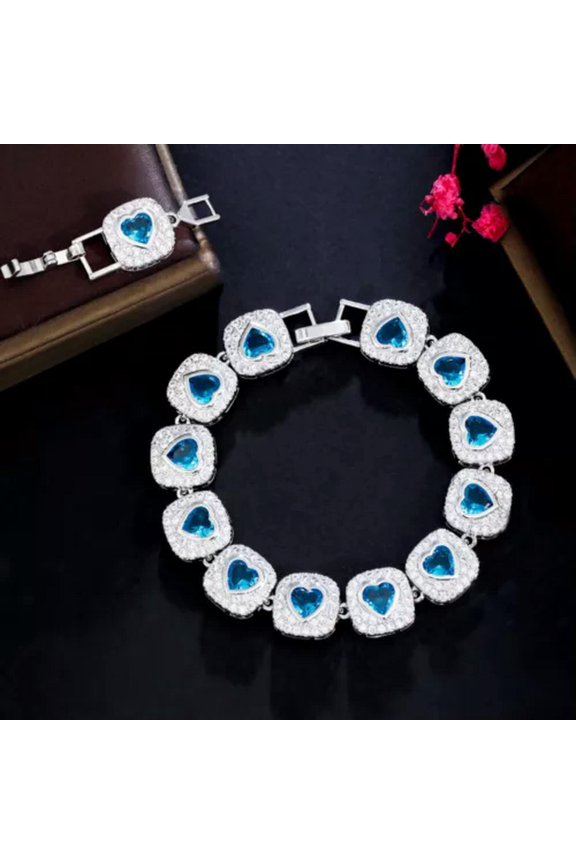 Silver Plated Yellow CZ Big Heart Shape Bracelet for Women Brides Weddings Gift