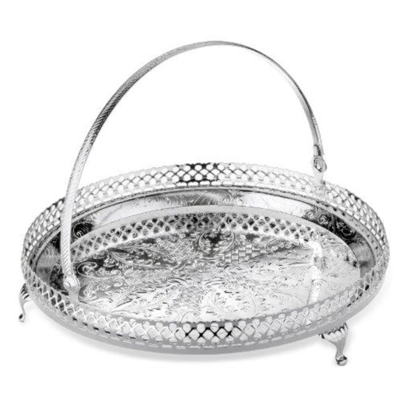 Silver Plated by Queen Anne Gallery Tray 9" Round with Handle Tarnish Resistant