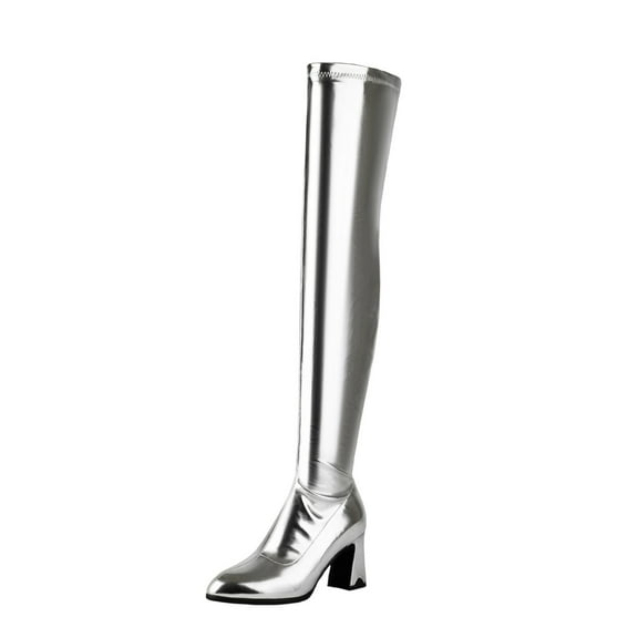Silver Platform Thick Heel Over The Knee Long Boots Women Casual Fall Winter Fashion Versatile Sweet Cool Style