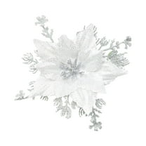 Silver Poinsettia Artificial Flowers with Glitter – Christmas Tree Ornaments & Wedding Party Decorations – Clip-On Silk Glitter Poinsettia for Xmas Tree, White, Indoor/Outdoor Decor