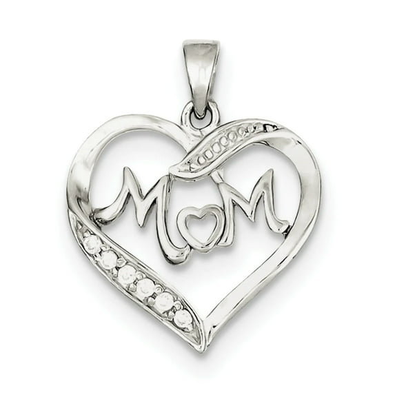 FJC Finejewelers Sterling Silver Mom Cubic Zirconia Heart Pendant Necklace - Chain Included