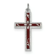 Silver Polished Red Enamel Latin Cross Pendant