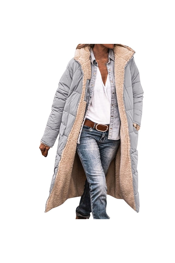 Silver Polyester Cover-Up Solid Color Solid Color Hooded Neck Women's Parkas, Ladies Fashionable Warm Winter Coat Double Faced Long Sleeve Hooded Down Jacket