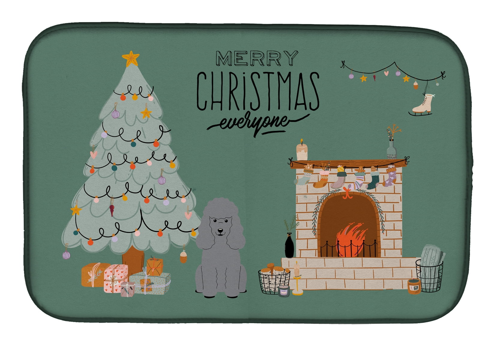 Silver Poodle Christmas Everyone Dish Drying Mat