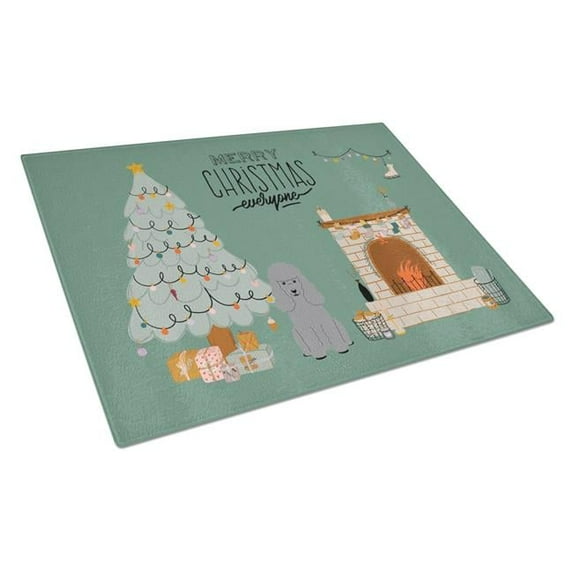 Silver Poodle Christmas Everyone Glass Cutting Board - Large