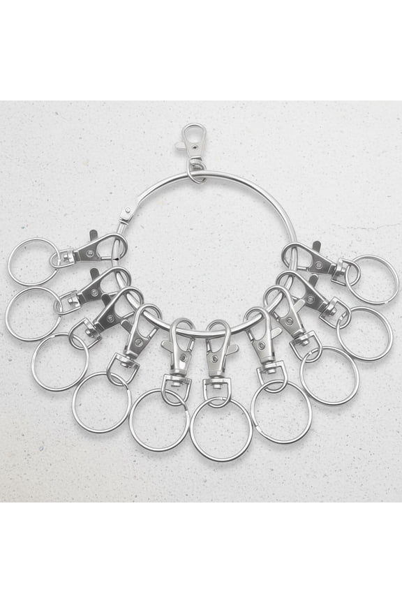 Silver Portable Metal Key Ring Organizer Holder with 10 Pcs Swivel Clasps Key Rings Keychain Hooks for Office School Janitor Use