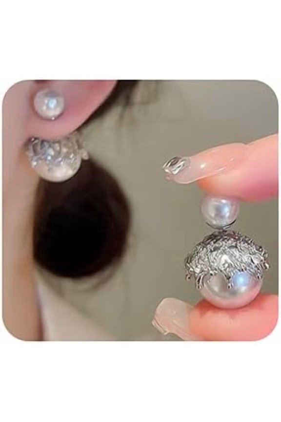 Silver Post Double Sided Pearl Rhinestone Ear Stud Earrings Crystal Twisted Stud Earrings Double Sided Ball Earrings for Women Fashion Earrings Gifts[j2936]