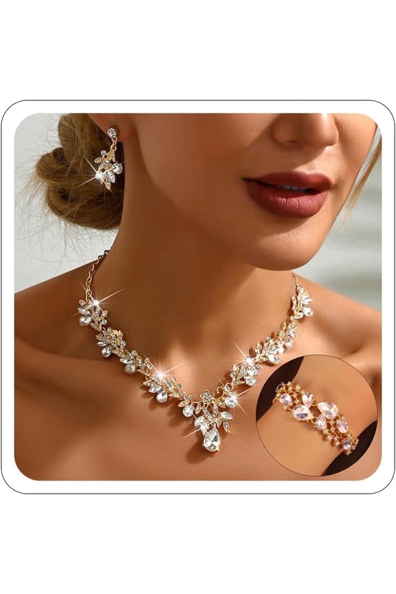 Silver Prom Jewelry Wedding Shine Brightly Prom Costume Brides Necklace Earring Bracelet Set Bridesmaid Dainty Rhinestone Jewelry Party Accessorie