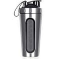 thumbnail image 1 of NEX Silver Protein Bottle with Visible Window for Fitness Workout Leak Proof BPA Free 24oz Stainless Steel, 1 of 7