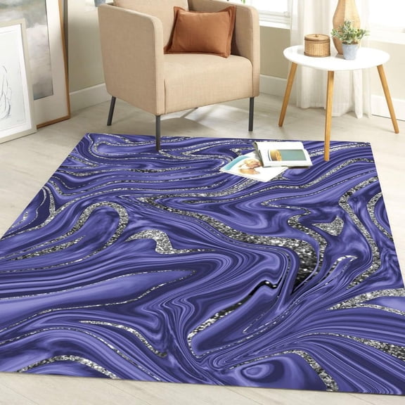 Silver Purple Modern Marble Abstract Area Rug for Living Room Bedroom Dining Room Faux Wool Shaggy Home Office Floor Deco Carpet Washable Non Slip Kitchen Mat 2'x3'