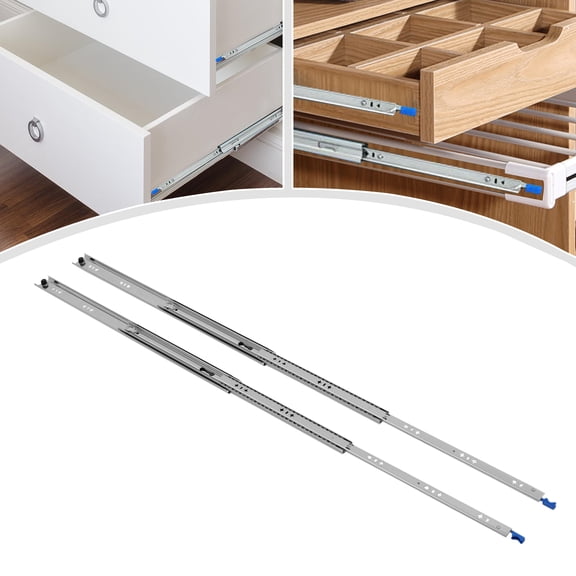 Silver Q235 Cold-Rolled Steel 32-Inch Heavy-Duty Locked Slide Rail Bearing 264 Pounds Drawer Guide Rail Three Buffer Slides