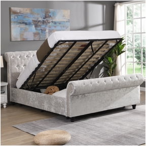 Silver Queen Upholstered Platform Bed with Hydraulic Storage and Button Tufted Headboard