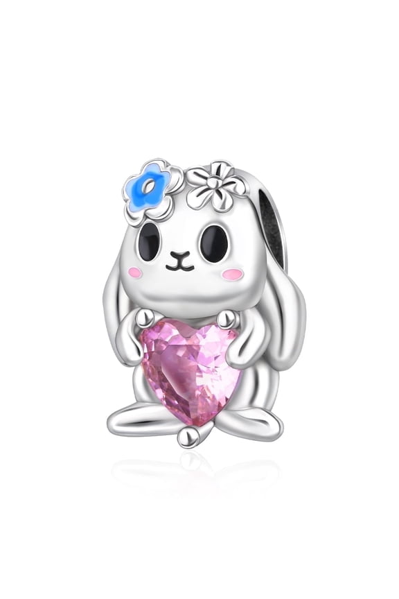 Silver Rabbit Bunny With Flower Wreath S925 Bead Charm for Women Charm Bracelet
