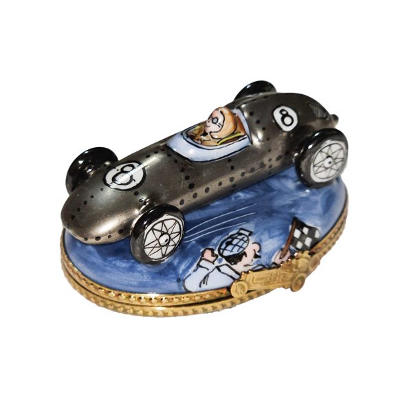 Silver Race Car Treasure for Auto Enthusiasts Limoges Box Porcelain Figurine