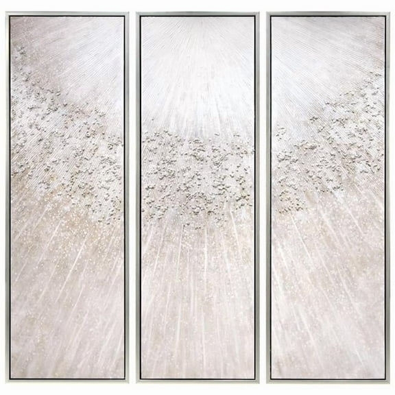 Silver Radiant Trio Textured Glitter Hand Painted Framed Canvas Wall Art with Silver Leaf