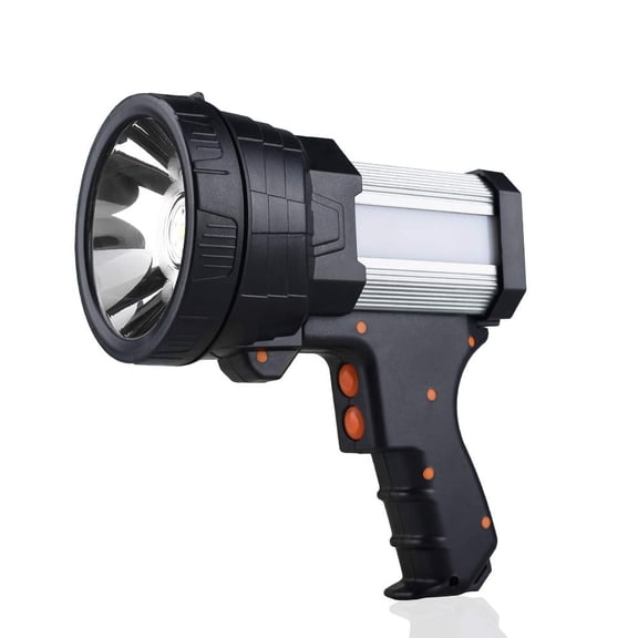 Silver Rechargeable Spotlight Handheld Flashlight with Foldable Tripod for Camping and Emergency Use