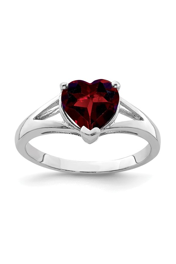 Garnet Heart Birthstone Ring for Women Sterling Silver Diamond Accent 1.8 Ct