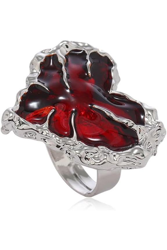 Silver Red Heart Claw Statement Ring for Women Fashion Unique Halloween Devil's Hand Adjustable Expandabal Open Wrap Finger Rings Comfort Fit Costume Party Jewelry