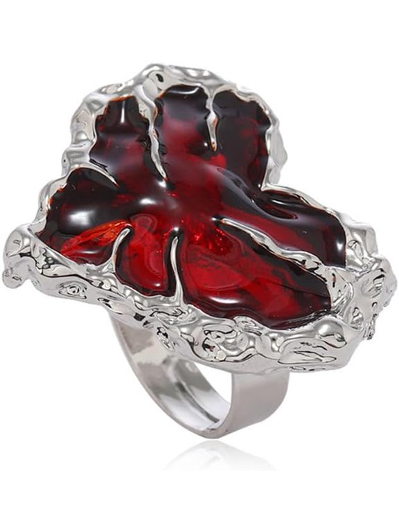 Silver Red Heart Claw Statement Ring for Women Fashion Unique Halloween Devil's Hand Adjustable Expandabal Open Wrap Finger Rings Comfort Fit Costume Party Jewelry
