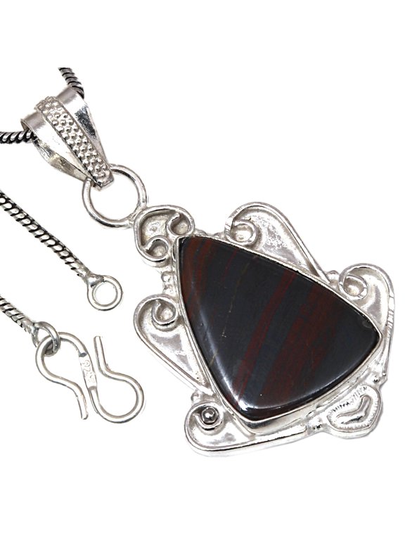 Silver Red Tiger's Eye Gemstone Valentine's Day Gifted Jewelry Pendants 2.5"