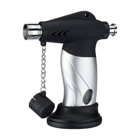Silver Refillable Butane Lighter With Safe Lock, Windproof Design, Adjustable Flame And Alloy Body For Kitchen, Camping And Outdoor Use, 3.66X3.19X1.85In 0.12Lb