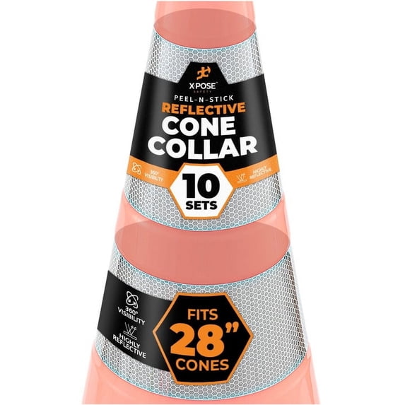 White + HIP Reflector Tape Cone Collar Set for Orange Traffic Cones - 10 Pack - 4 Inch and 6 Inch Collars for Wide Body Safety Cones 28 Inch Height – High Visibility Reflective Tape Stickers