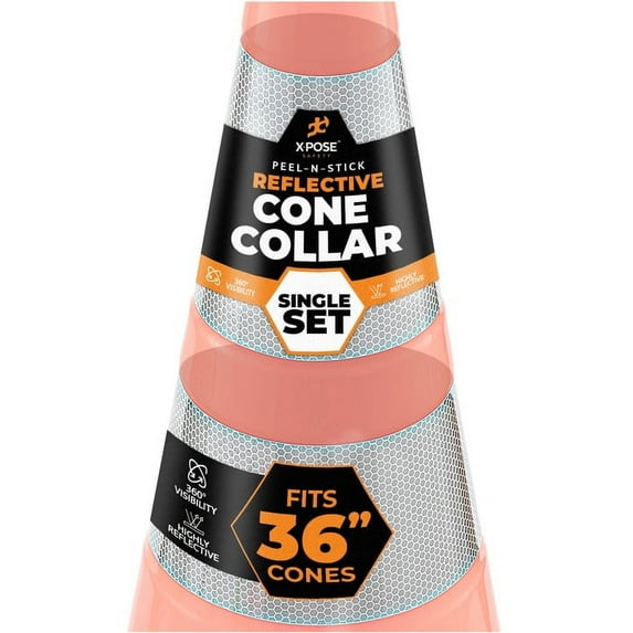 White + HIP Reflector Tape Cone Collar Set for Orange Traffic Cones - 4 Inch and 6 Inch Collars for Wide Body Safety Cones 36 Inch Height – High Visibility Reflective Tape Stickers