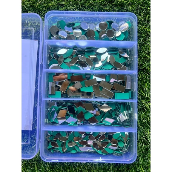 Mirror Glass Worldwide Regular Shape Silver Mirror Set  Frameless, 1,000 Pieces, 5 Types, 50 g Each for Lippan and Mandala Art