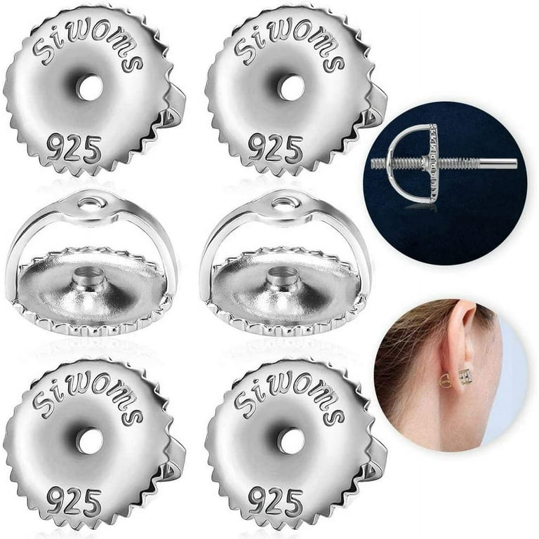  Extra Pairs Poke Free Earring Threaded Screw Back Replacements  / 18K White Gold Vermeil Hypoallergenic Extra Secure No Poke Threaded Screw  On Earring Backs for Drooping Studs/CMD Earrings Only: Clothing, Shoes