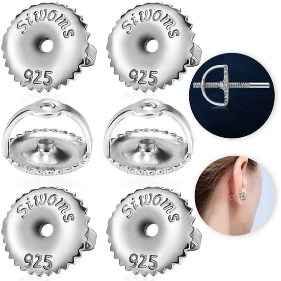 Silver Replacement Screw Earring Backs Secure for Diamond Studs, 3 Pairs 18K Gold Hypoallergenic Screwbacks Locking for Threaded Post 0.032''