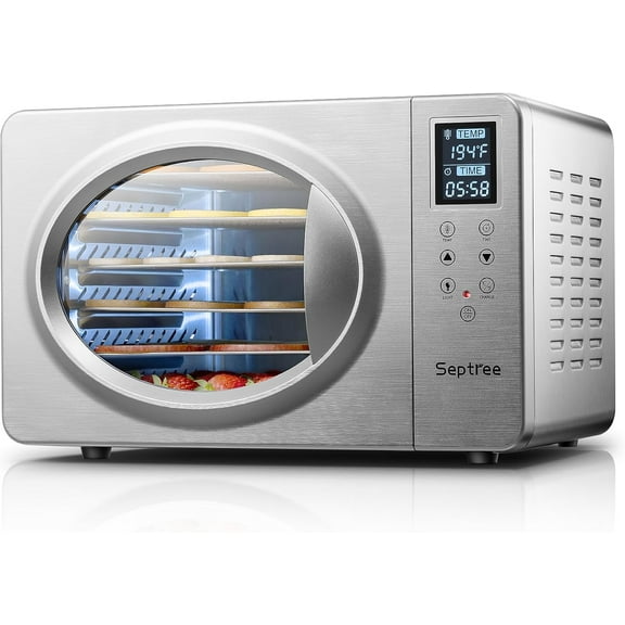 Silver Retro Food Dehydrator- 6 Stainless Steel Trays, 190 Max Digital Temperature Control, Built-in Light, 500W Efficient Drying Machine for Beef Jerky Fruit Mushroom& Yogurt